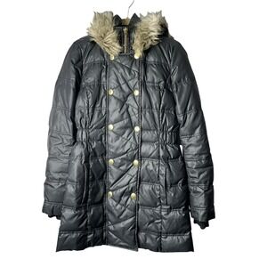 Juicy Couture Black Puffer Parka Women's Coat Size‎ S With Faux Fur Hat size XS